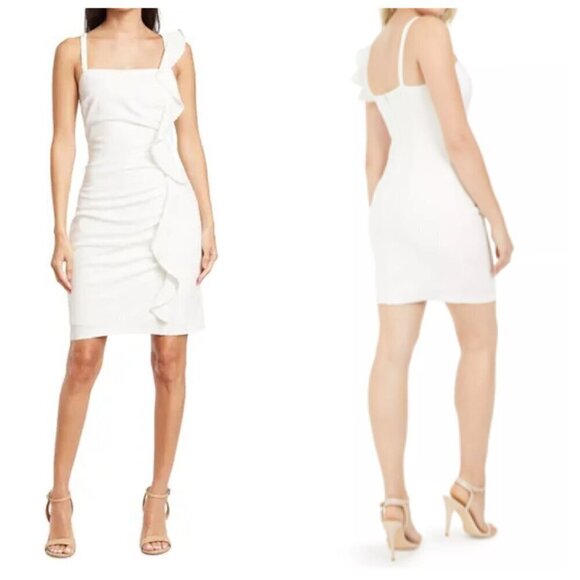 GUESS Spaghetti Strap Square Neck Short Cocktail Body Con Dress Sz 14 in White - Picture 1 of 10